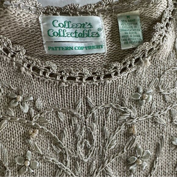 Colleens Collectables  Vintage Sweater Knit Beaded Pullover Ramie Cottage Size M - Picture 3 of 11